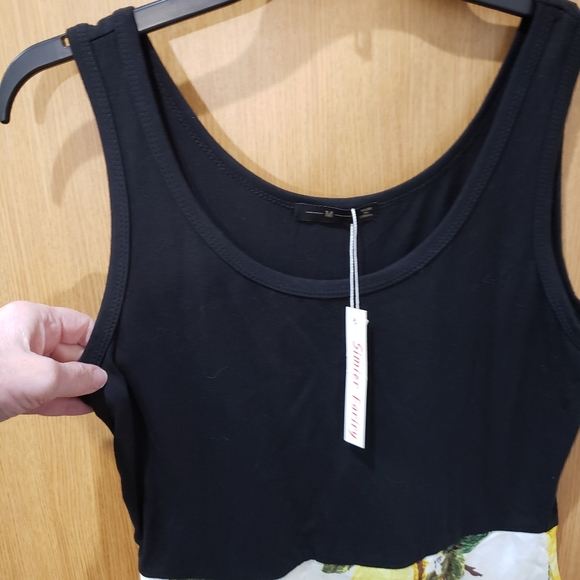 Simier Fariry, NWT, Sleeveless Tank Mini Fit & Flare Dress, Yellow Lemons/Black - Picture 9 of 16